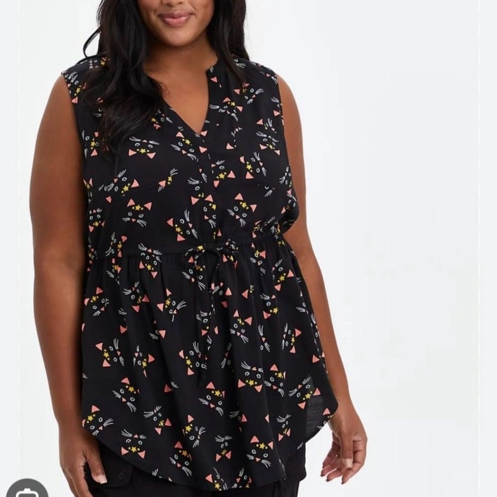 Torrid Black Cat Emma Babydoll Challis Tunic Top  Plus Size 3X